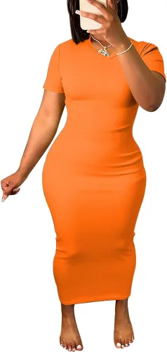 Vista 19 de Women's Casual Short Sleeve Dress T Shirt Bodycon Dresses V Neck Maxi Sundress Basic Party Club Dress