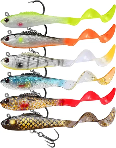 Vista 8 de GOTOUR Pre-Rigged Soft Fishing Lures with Weedless Hook, Lifelike Paddle Tail Swimbaits for Bass Fishing, Freshwater & Saltwater Fishing Bait