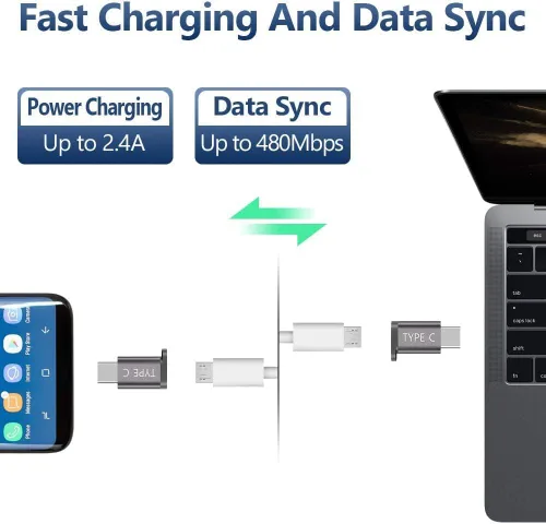 Vista 3 de JSAUX Adaptador micro USB (hembra) a USB C, paquete de 4, adaptador USB tipo C de aluminio con llavero de carga rápida compatible con Samsung Galaxy