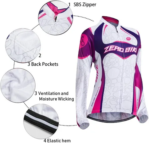Vista 3 de Traje de ciclismo acolchado de gel 3D transpirable de manga larga para mujer, conjunto de pantalones de malla con protección UV