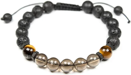 Vista 6 de Pulsera de cuarzo ahumado natural con ojo de tigre y lava, pulsera difusora de aceite esencial, para hombres y mujeres, alivio del estrés