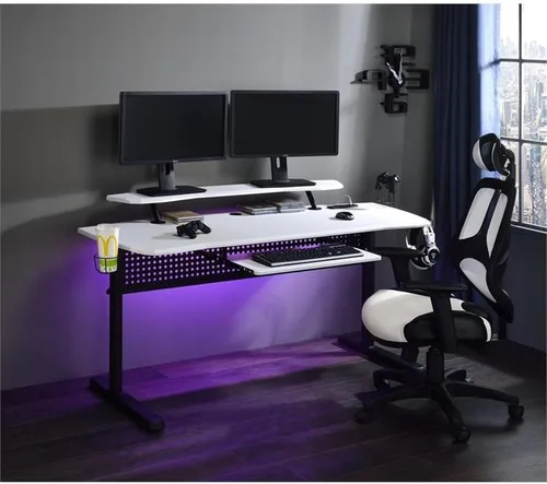 Vista 2 de Acme Vildre - Mesa de juegos de madera con puerto USB en blanco y negro Negro y amperio; acabado blanco