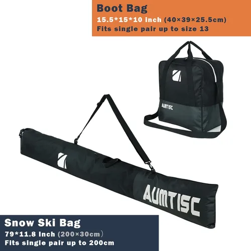 Vista 3 de AUMTISC Ski and Boot Bag Combo for Air Travel Flying, Padded Two-Piece Snow Ski Bags, Adjustable Length Ski Travel Bag for Skis Up to 200cm and