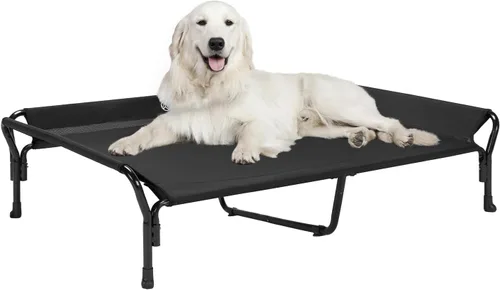 Vista 14 de Veehoo Cama elevada refrescante para perros, cuna elevada XL para mascotas con barandilla y reposacabezas inclinado, malla Teslin transpirable Negro