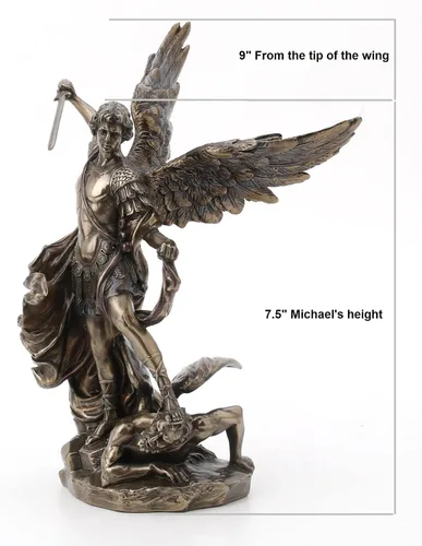 Vista 3 de Figura de bronce fundido en frío de 10.25 pulgadas de San Miguel en demonio con espada