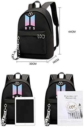 Vista 5 de Yongshida Kpop Fashion BTS - Mochila escolar con diseño de Jimin Suga Jin Jhope RM jung kook V Fans Casual Daypack BTS Merchandise, Negro, S