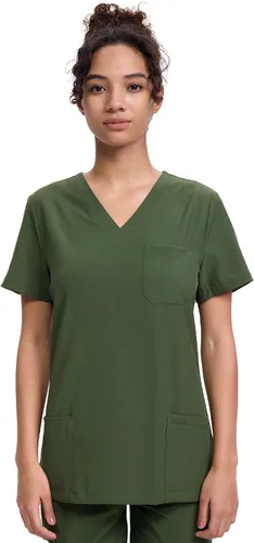 Vista 16 de floralhue Uniformes médicos para mujeres, blusas de uniforme médico suaves con cuello en V, uniforme médico elástico con 4 bolsillos, transpirable