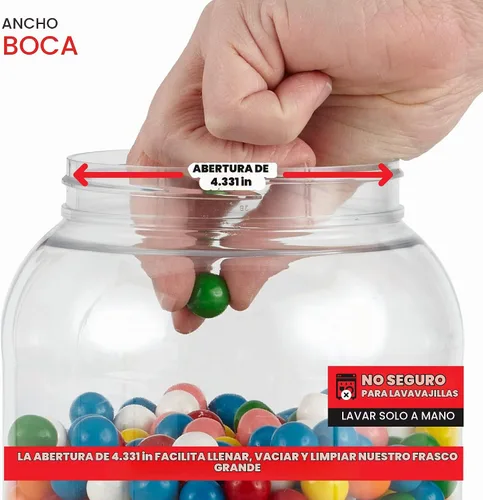 Vista 5 de Stock Your Home Tarros de plástico transparente de 1 galón con tapas (paquete de 1) tarro grande de boca ancha de 128 onzas con tapa, recipiente