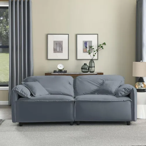 Vista 17 de KEVINSPACE Sofá biplaza de 60 pulgadas, sofá de 2 plazas para espacios pequeños, sofás modernos, sofá biplaza con 2 almohadas de mediados de siglo
