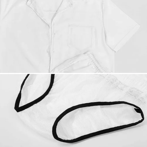 Vista 5 de Conjunto combinado de verano de dos piezas para hombre, traje de playa de leopardo, camisa hawaiana con botones