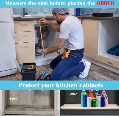 Vista 5 de Tapete para debajo del fregadero, 34 x 22 pulgadas, de silicona para debajo del fregadero, impermeable, forro grueso para debajo del fregadero