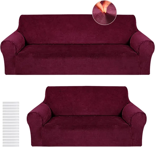 Vista 12 de Peryiter Juego de 2 fundas para sofá de dos plazas Fundas para muebles para sala de estar para sofá, sillón, ajuste elástico, a prueba de arrugas