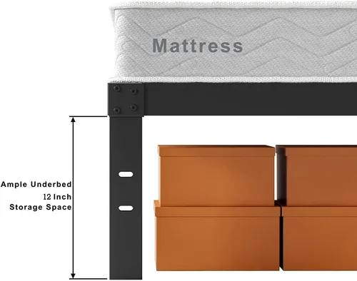 Vista 6 de Marco de cama Queen de 14 pulgadas, marcos de cama de metal resistente con almacenamiento, no necesita somier, sin ruido, listones de acero