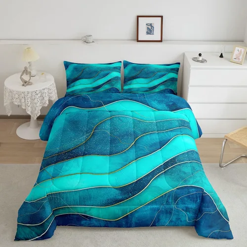 Vista 29 de Erosebridal Juego de ropa de cama abstracta con diseño de olas marinas tamaño Queen, juego de edredón y juegos de ropa de cama con temática de playa