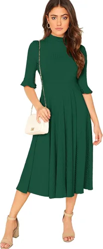 Vista 5 de Verdusa - Vestido elegante largo y de punto acanalado con mangas acampanadas para mujer, largo hasta por debajo de las rodillas