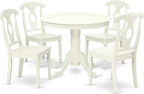 Vista 10 de East West Furniture El juego de habitación ANKE3-BLK-LC de 3 piezas contiene una mesa de cocina redonda con pedestal y 2 sillas de comedor tapizadas