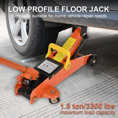 Vista 3 de Gato hidráulico de piso 1.5 toneladas 3,300 libras elevador de coche portátil carretilla Jack 360 grados para coches vehículos medianos, naranja