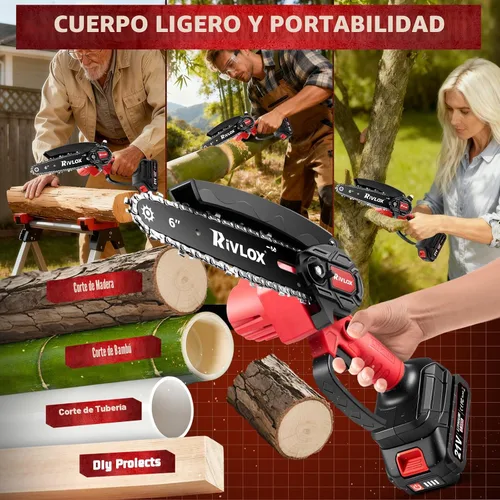 Vista 6 de Mini motosierra, motosierra eléctrica inalámbrica de 6 y 4 pulgadas, funciona con pilas, sierra de mano portátil con una sola mano para recortar Rojo