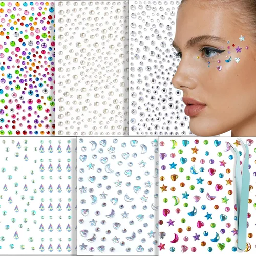 Vista 12 de NOOEPC Calcomanías de diamantes de imitación de corazón para rostro, calcomanías de lazo esenciales para festivales, accesorios de rave, calcomanías