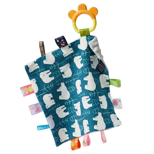 Vista 3 de Loveys Minky Dot - Manta de seguridad con características sensoriales Taggy, manta de felpa suave y relajante para bebés de 3 a 12 meses, 10 x 10