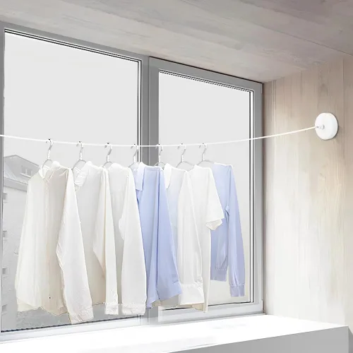 Vista 4 de Tendedero retráctil, línea de ropa al aire libre, secadora de acero inoxidable para interiores y exteriores, estante de secado ajustable para colgar