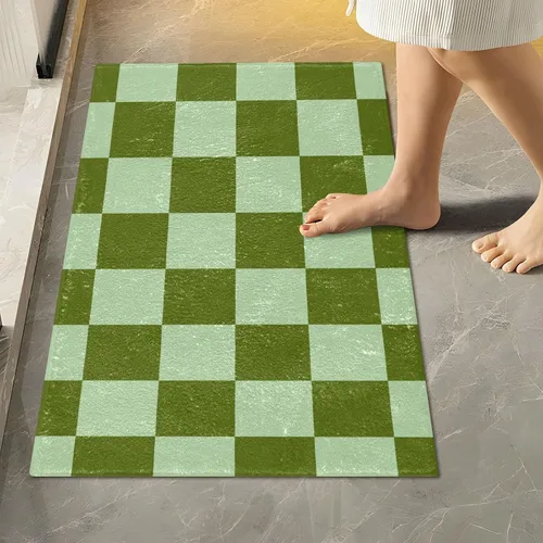 Vista 29 de Tapete de baño a cuadros de tablero de ajedrez, suave, absorbente, lavable, tapete de baño para piso de baño, tapete de baño antideslizante