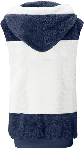 Vista 2 de Chaleco mullido de forro polar Sherpa para mujer, con cuello sin mangas, con cremallera, acolchado, con bolsillo