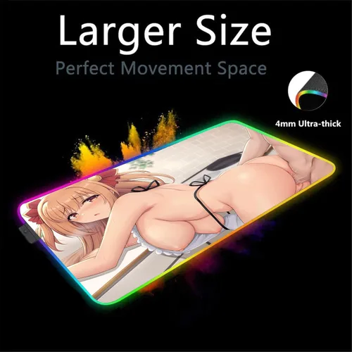 Vista 2 de Mouse Pads Anime Girl Sexy Butt Mousepad RGB LED Mouse Pad Gamer Gaming Pads Keyboard XXL Large Mause for Desk Play Mat Carpet 24 inch x12 inch