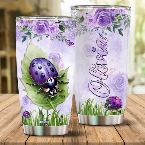 Vista 2 de Vaso personalizado de mariquitas con nombre personalizado de mariquita viva para jardín, tazas de fiesta, regalos para mujeres, taza de bebé de 20