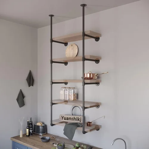 Vista 9 de Yuanshikj - Estantería industrial de hierro para montaje en pared, estilo retro, color negro Hardware Only,Vintage Retro Ceiling Hung Shelf DIY
