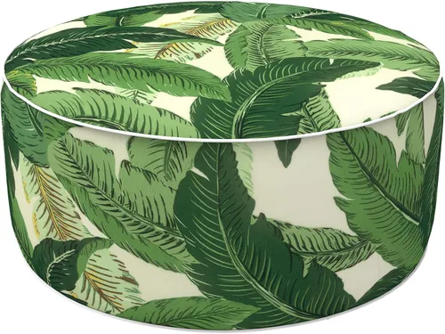 Vista 10 de LVTXIII Otomana inflable para interiores y exteriores, reposapiés redondo, 21 pulgadas de diámetro x 9 pulgadas de alto, todo clima, portátil, Hojas