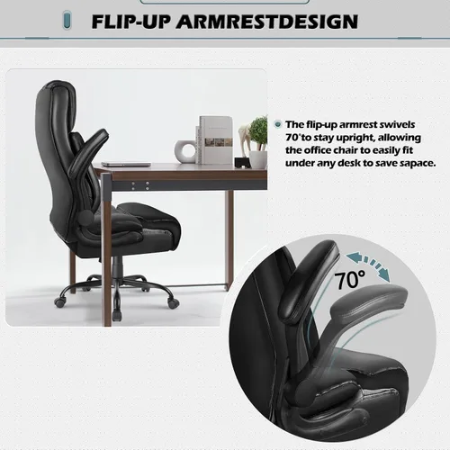 Vista 5 de LEMBERI Silla de oficina ejecutiva de respaldo alto para adultos, sillas de escritorio de cuero grandes y altas con brazos abatibles acolchados