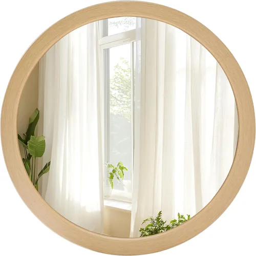 Vista 15 de Espejos redondos de 24 pulgadas, espejo rústico de pared de tocador de madera con marco de madera, espejo circular de madera para baño, dormitorio