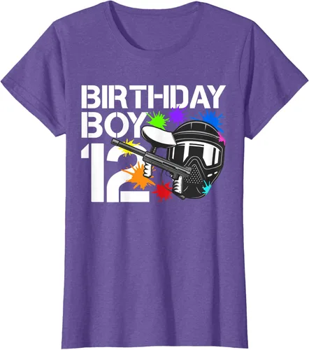 Vista 17 de 12th B-Day Paintball Birthday Party Boy 12 Year Old Funny T-Shirt, Negro