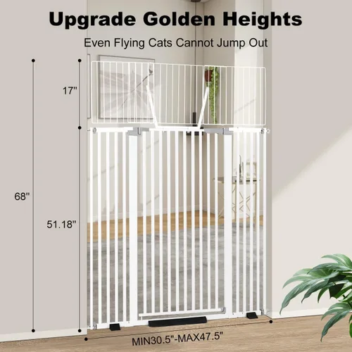 Vista 2 de Puerta para gatos extra alta de 68", se adapta a aberturas anchas de 30.5"-47.5" con kits de extensión de 2.75", 5.5" y 8.25", espacio extra