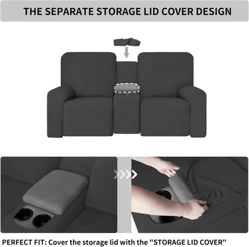 Vista 2 de Easy-Going Funda reclinable para sofá biplaza de 1 pieza con consola central, 4 piezas, funda reclinable