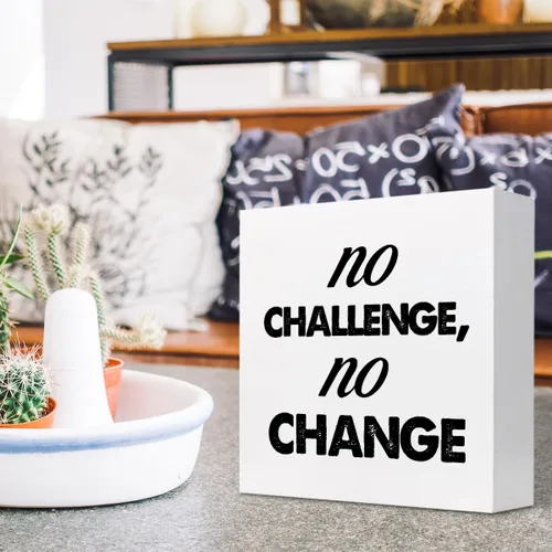 Vista 5 de z-crange Letrero de madera con texto en inglés "No Challenge No Chance" para decoración de escritorio, caja de madera motivacional para fitness