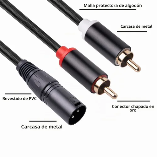 Vista 2 de Cable de micrófono con parche y divisor en Y doble RCA a XLR macho de 3 pies, 1 cable adaptador en Y macho XLR a 2 RCA macho