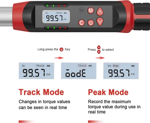 Vista 5 de VANPO Llave dinamométrica digital de 1/2 pulgada 5-99.5 ft-lb/6.8-135Nm, llave dinamométrica electrónica con valor preestablecido, timbre