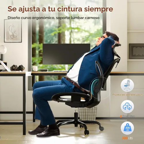 Vista 3 de GABRYLLY Silla de oficina ergonómica de malla, silla de escritorio ajustable para el hogar con reposabrazos plegable, reposacabezas 2D, asiento Negro