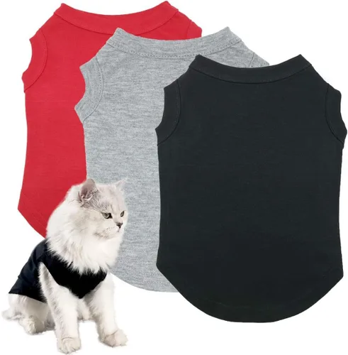 Vista 9 de Camisas para perros, ropa para mascotas, ropa en blanco, 3 piezas, chaleco para cachorros, ropa para gatos, chalecos de algodón suave