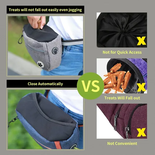 Vista 2 de Bolsa grande de 7 tazas para golosinas para perros con clicker, bolsas para entrenamiento de mascotas, bolsa de cierre automático cruzado