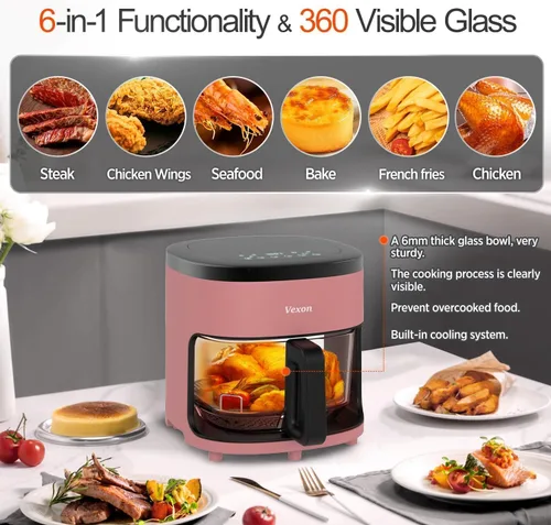 Vista 3 de Freidora de aire de 4.5 cuartos de galón, cocina compacta sin aceite de 1200 W con ventana de visión, cesta antiadherente y pantalla táctil digital