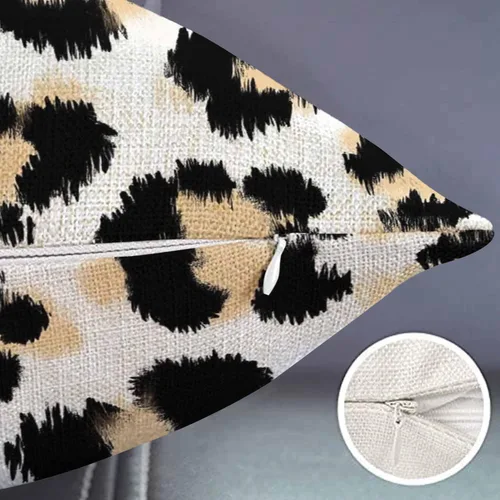 Vista 2 de Smooffly - Funda de cojín decorativa con estampado de leopardo para sofá, cintura lumbar, algodón y lino, rectangular, 12 x 20 pulgadas