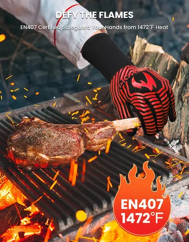 Vista 2 de GEEKHOM Guantes de horno ignífugos resistentes al calor: Certificado EN407 para 1472 °F, guantes de silicona flexibles de 13 pulgadas para hornear