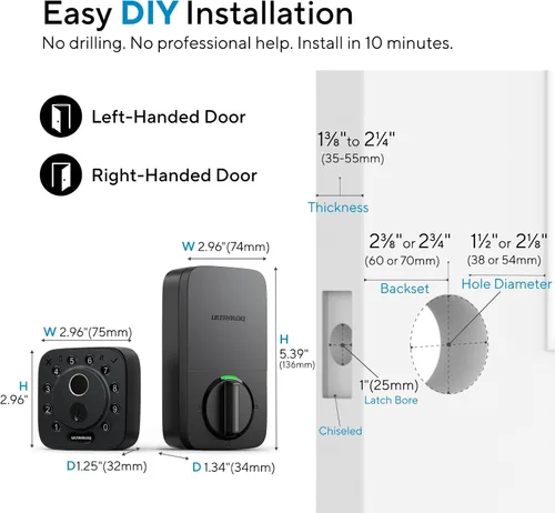 Vista 9 de ULTRALOQ Cerradura inteligente con huella digital y WiFi Bolt, funciona con Apple Home, Siri, Alexa, entrada sin llave con identificación de huella