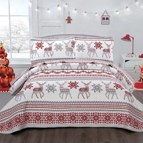 Vista 8 de Juego de colchas navideñas de tamaño queen, reversible, ropa de cama de Navidad rústica, colcha de cabaña, a cuadros, colcha transpirable, reno
