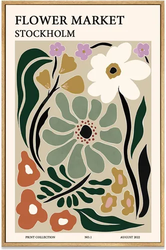 Vista 14 de Zzuyi Lienzo enmarcado para mercado de flores, arte de pared, póster botánico de flores silvestres rosas, impresiones de imágenes, ilustraciones