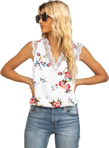 Vista 101 de VIISHOW - Camiseta sin mangas, sexy, con cuello en V y bordes de encaje para mujer, camisola de vestir, camisas de gasa, sin mangas, casuales