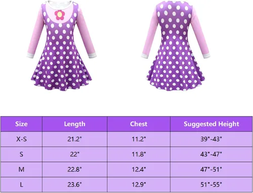 Vista 4 de Garperkids Vestido de disfraz YYoYo de dibujos animados para niñas, vestido de manga larga, vestido de lunares morados, trajes de invierno
